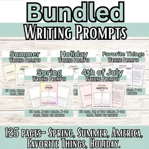 Writing prompts Bundle- 125 writing prompts. Kindergarten, 1st-4th grade. Spring, Summer, America, Favorite Things, Holiday.