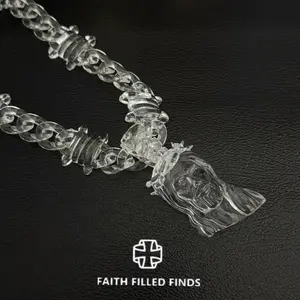 FaithFilledFinds Jesus Pendant Clear Barbed Wire Chain Necklace for Men, Women, Boys, Girls,  Trendy Daily Wear Necklace for Streetwear, Birthday Gifts, Christmas Gifts, and Party Accessories
