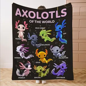 Axolotls Of The World Pattern Blanket, Soft Comfortable Throw Blanket, Cool Bedroom Bedding Blankets, Warm Napping Blanket for Home Office Travel, Animal Blankets