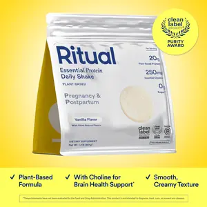 Ritual Prenatal Vegan Plant Based Protein Powder: Choline to Support Pregnancy, Postpartum, & Lactation, 20g Organic Pea Protein from Regenerative Farms in USA, Sugar Free†, Vanilla, 1 Lbs