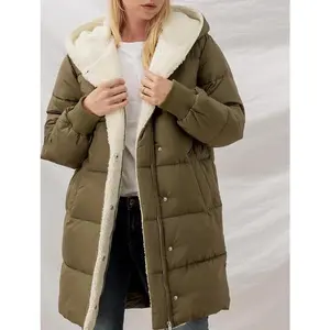 Women's Winter Warm Sherpa Fleece Lined Long Hooded Puffer Jacket