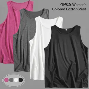 4PCS Women's Colored Cotton Vests Tops Casual Sleeveless Basic Vests Multipack for Layering & Lounge Soft Breathable Tank Tops for Summer Gym Yoga Casual Wear Essential Basics Minimalist Womenswear