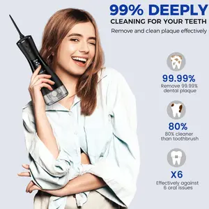 Water Dental Flosser Cordless Teeth Cleaning,5 Modes Oral Irrigator 300ML Portable and USB Cable Rechargeable(Black) Christmas Gifts Holiday Gift
