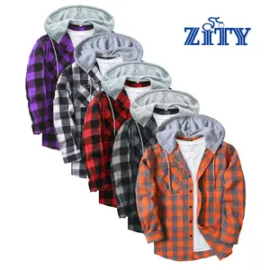 ZITY 5 Pack Men's Plaid Hooded Flannel Shirt - Long Sleeve Biker Pullover - Casual Button Down Jacket with Pocket - Menswear Tops Checked - Country Outfits Men Drake Hoodie Sweatshirts Wetsuit