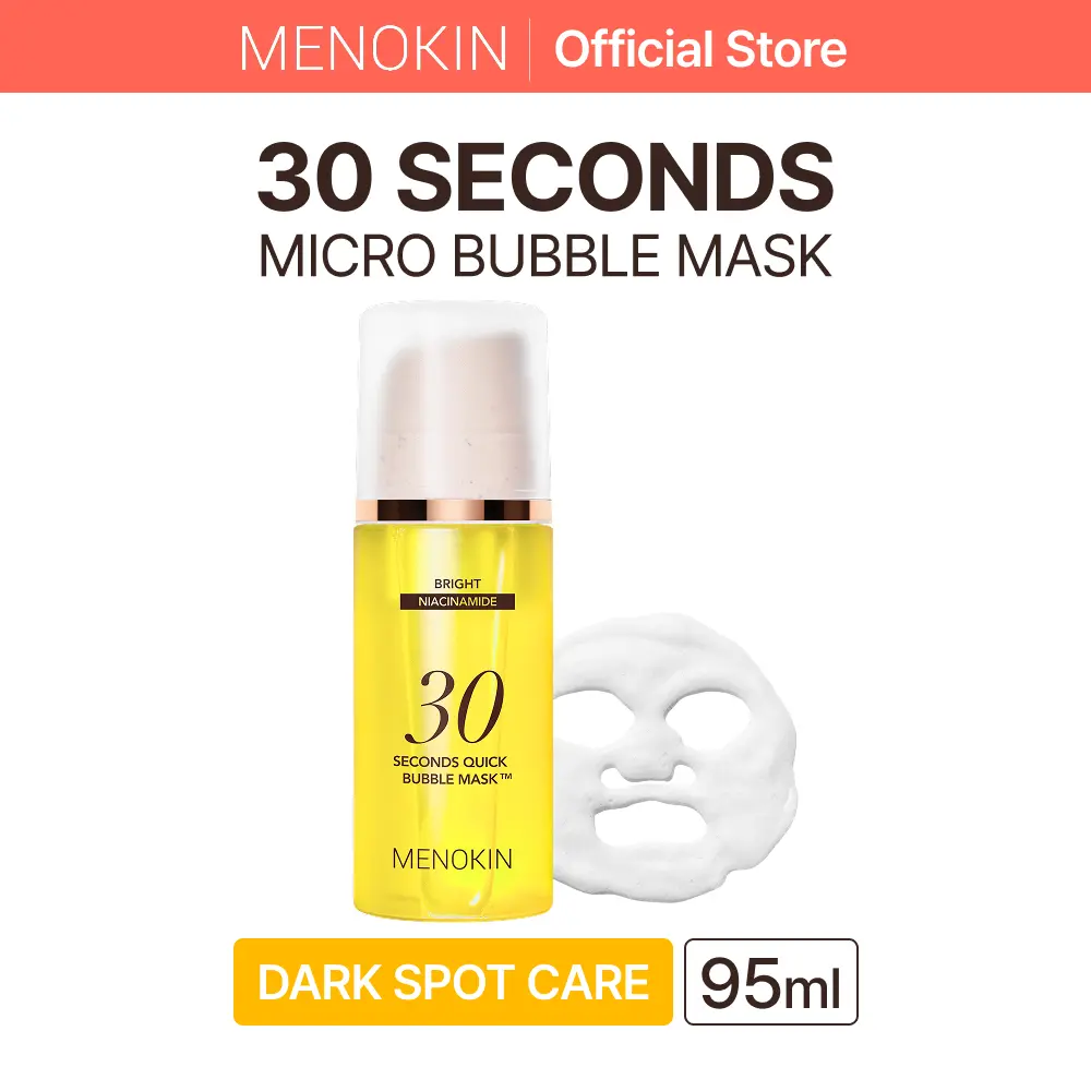 [MENOKIN] 30 Seconds Brightening Dark Spot Micro-Bubble Mask (BRIGHT) 3.21 fl.ozㅣ  Niacinamide, Glutathione, Vitamin C, Blemish Care, Dull Uneven Skin Tone Brightening, Radiant Complexion, 70 Sheet Mask in a Bottle, Korean Skincare, Skincare on the Go
