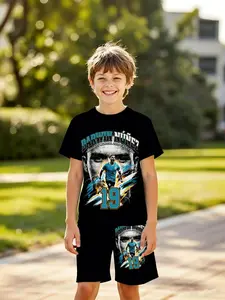 Boys' 3D Darwin Nunez Theme Short Sleeve Set, Uruguay 19 Player Field Print Summer Clothes, Perfect for Parties, Gifts, Birthday Presents