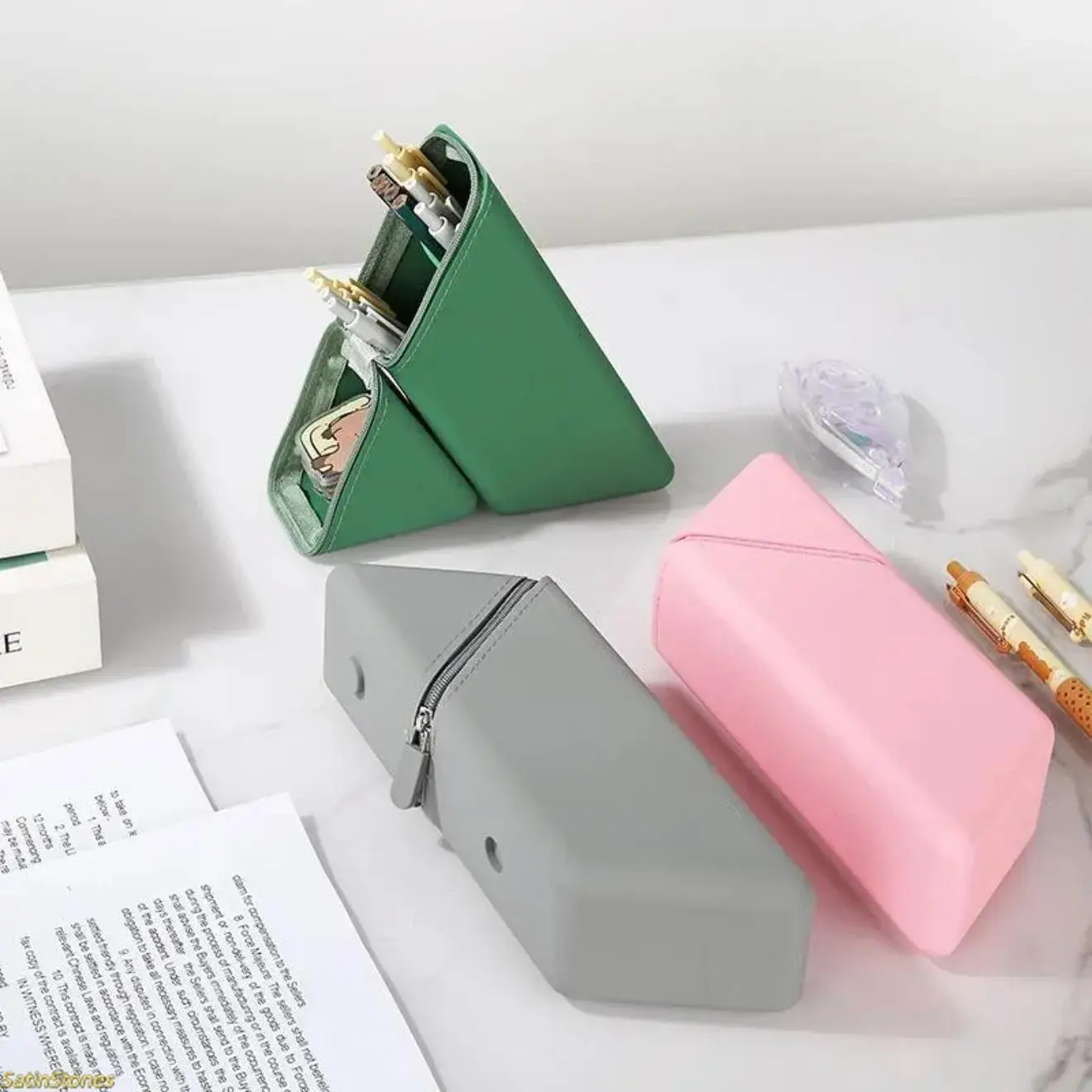 Modern Silicone Desk Organizer & Pencil Holder - Adjustable Storage Caddy with Multiple Pen Slots, Non-Slip Base, Expandable Slots, Compact Freestanding Tabletop Organizer for Home Office Supplies