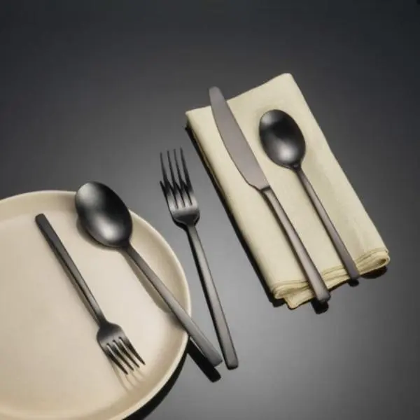 Cambridge 286620HGY12XDS Beacon 18-0 Stainless Steel Flatware Set, PVD Black Satin - 20 Piece