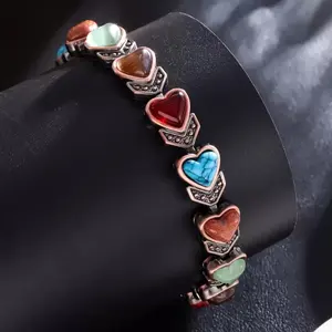 New retro heart-shaped inlaid natural stone jewelry single row magnetic red copper bracelet magnetic suction bracelet comfortable fit. On birthdays, anniversaries, or Suitable for special occasions Halloween and Christmas fashion accessories gifts