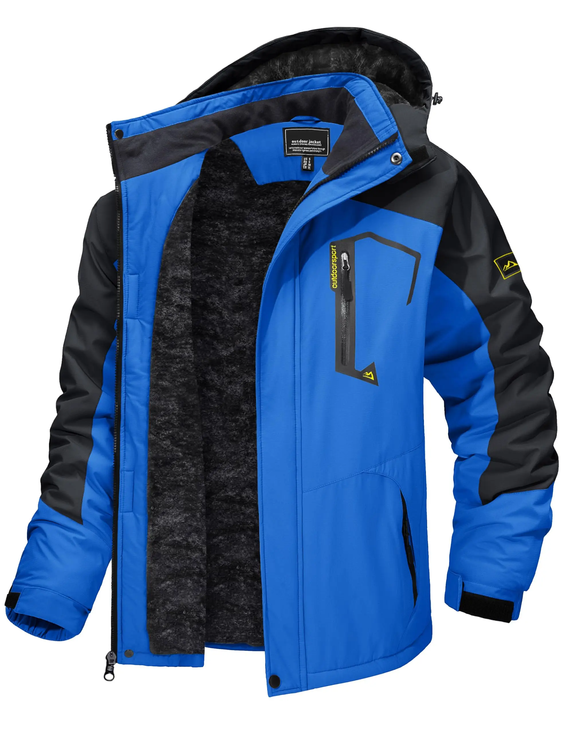 Men's Winter Coats Water Resistant Ski Snow Jacket Warm Fleece Jacket Parka Raincoats With Hood Multi-Pockets