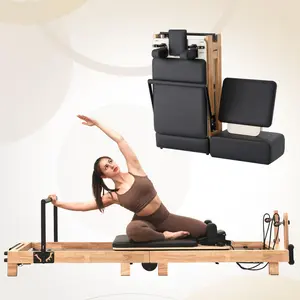 [2 packages shipping] PAETA Wooden Foldable Pilates Reformer Machine with Springs, Home & Studio Pilates Equipment with Sitting Box, Jump Board & Accessories