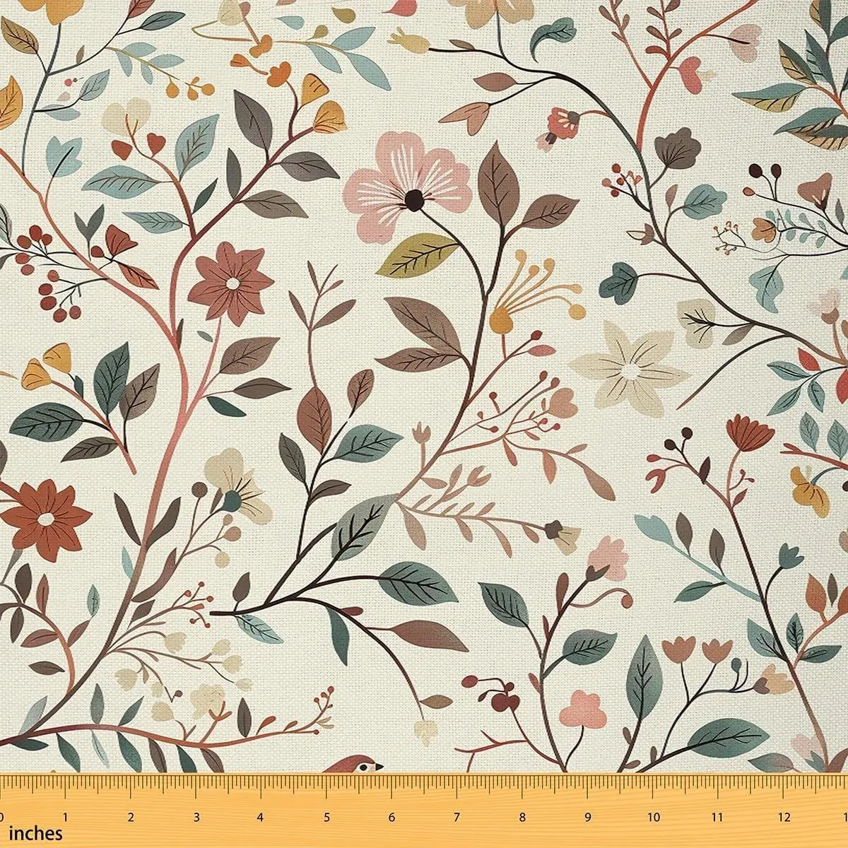 Watercolor Plant Fabric,Retro Boho Decorative Fabric,Chinese Style Flowers Indoor Outdoor Fabric,Craft Patchwork Leaves Spring Upholstery Fabric