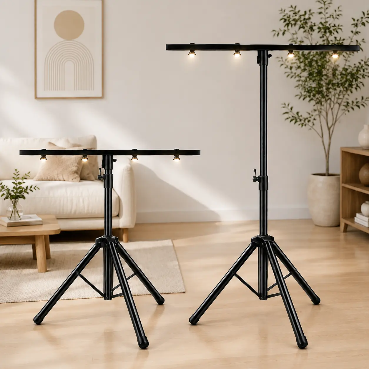 Portable Standard LED Light Stand Tripod with T-Bar Stage Lighting Truss for Par Lights, Moving Heads, Wedding Party, Disco Decorations, Halloween, Durability, Effortless, Lighting Truss System, Adjustable Light Stand