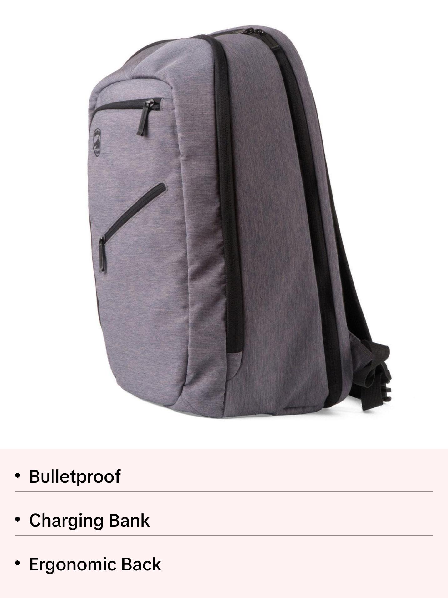 ProShield Smart Bulletproof Backpack - Grey, NIJ Level IIIA Certified, Built-in Charging Bank, RFID Protection, 20 Pockets, TSA-Approved, Ergonomic Design