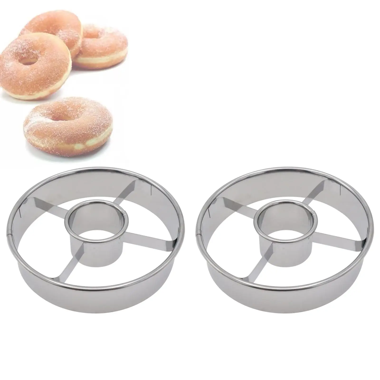 2-Pack Stainless Steel Classic Donut Cutters - 3.86 in Outer, 1.42-inch Center Hole, Rolled Edge Kitchen Bakeware, Cookie Shaper, Baking Utensils for Donuts, Bagels, Shaped