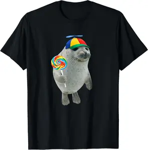 100% CottonSilly Seal with Lollipop Meme T-Shirt
