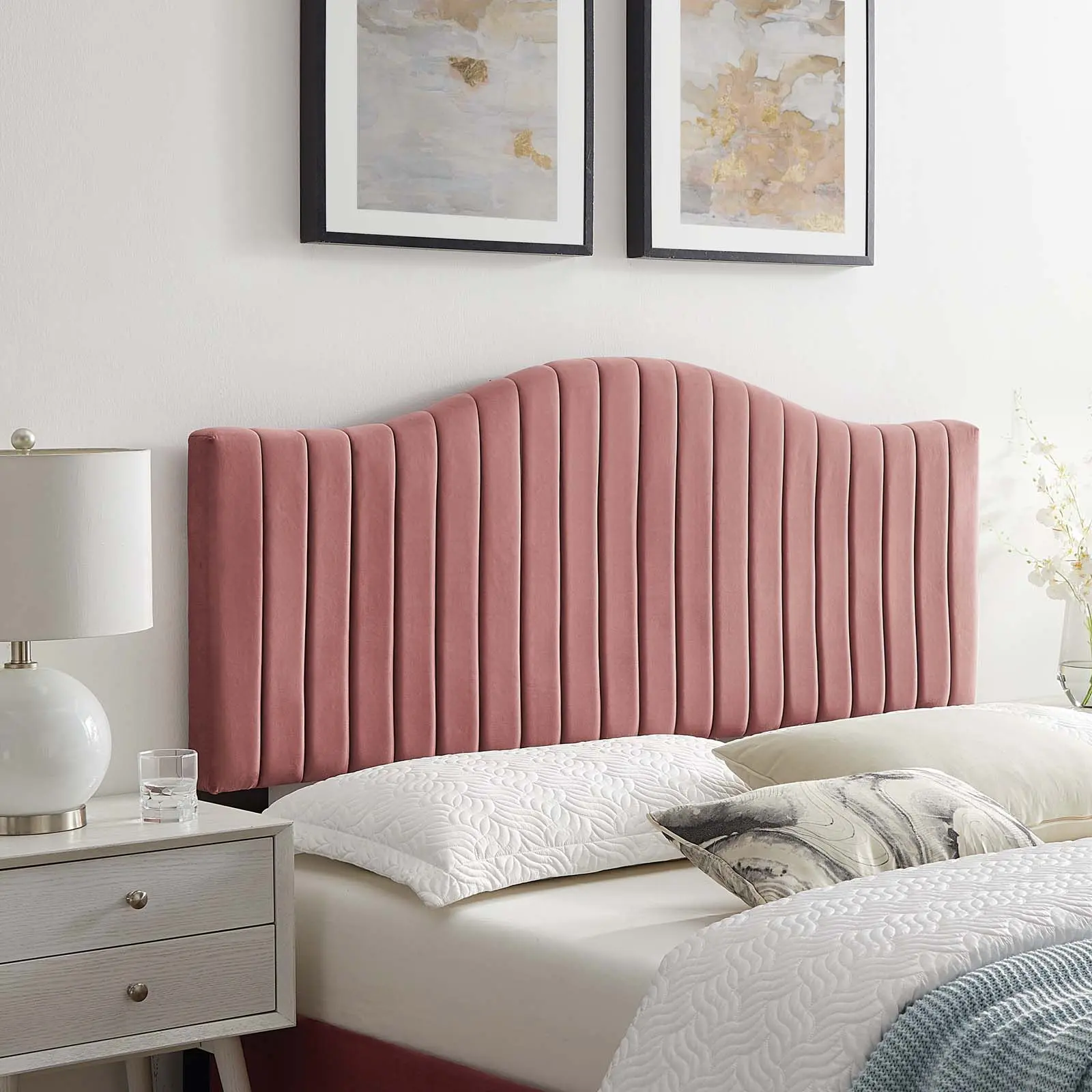 Modway Brielle Channel Tufted Performance Velvet King/California King Headboard in Dusty Rose