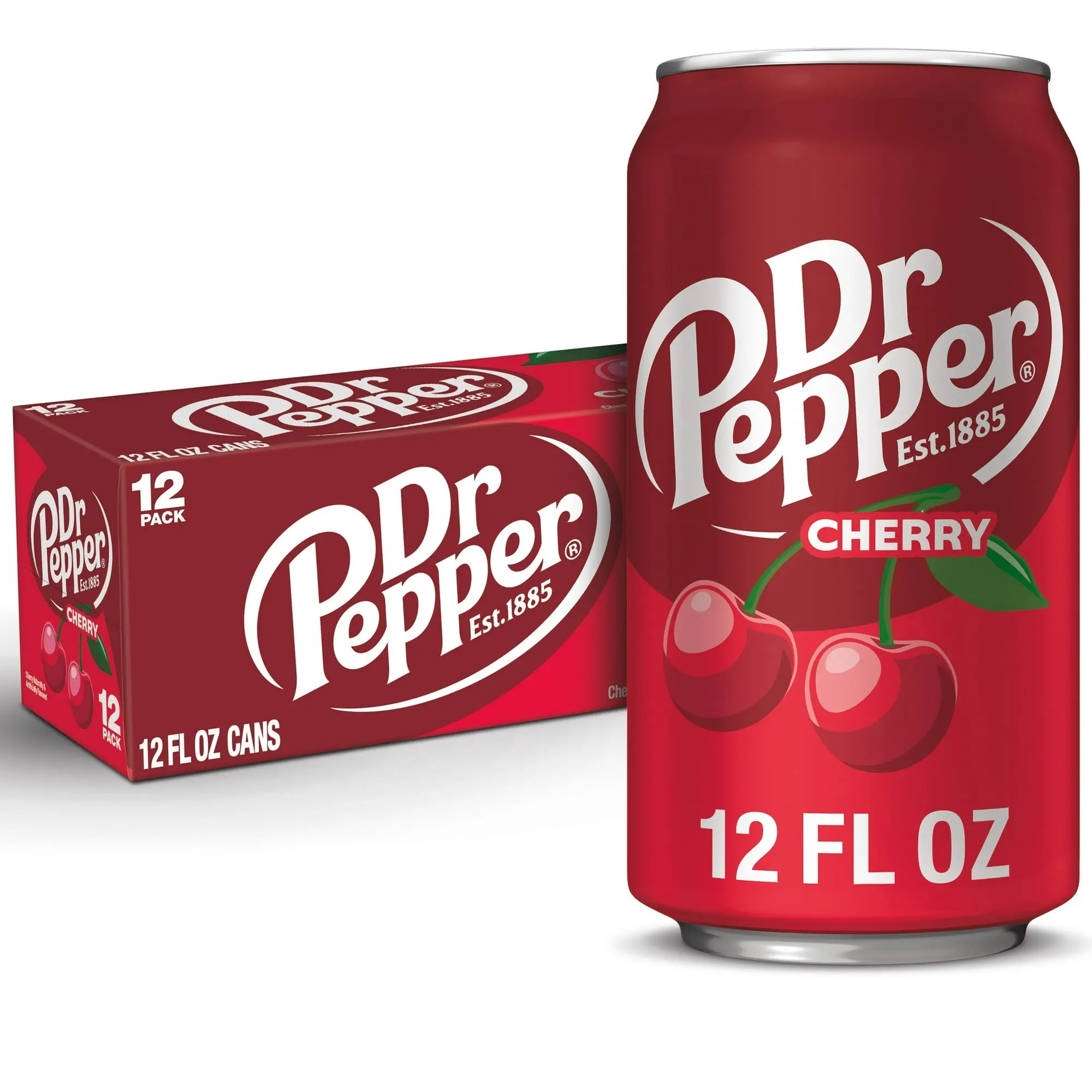 Dr Pepper Cherry Soda Pop, 12 fl oz, 12 Pack Cans – Bold Cherry-Flavored Carbonated Soft Drink, Classic Dr Pepper Taste with Sweet Cherry Twist, Refreshing Caffeine Soda Beverage
