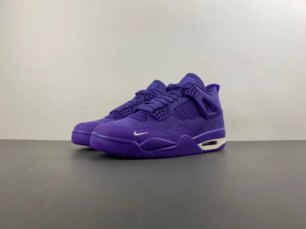 All Purple Retro Basketball Sneakers, Full Purple Suede Upper, Visible Air Cushion, Classic Mid Top Design, Monochrome Street Casual Shoes For Men Women