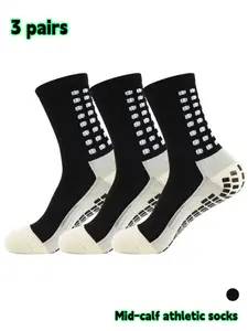 Three pairs of men's sports socks, mid-calf athletic Grip Socks for spring and summer, non-slip, shock-absorbing, and breathable, suitable for men's soccer and basketball training, running, and outdoor activities.
