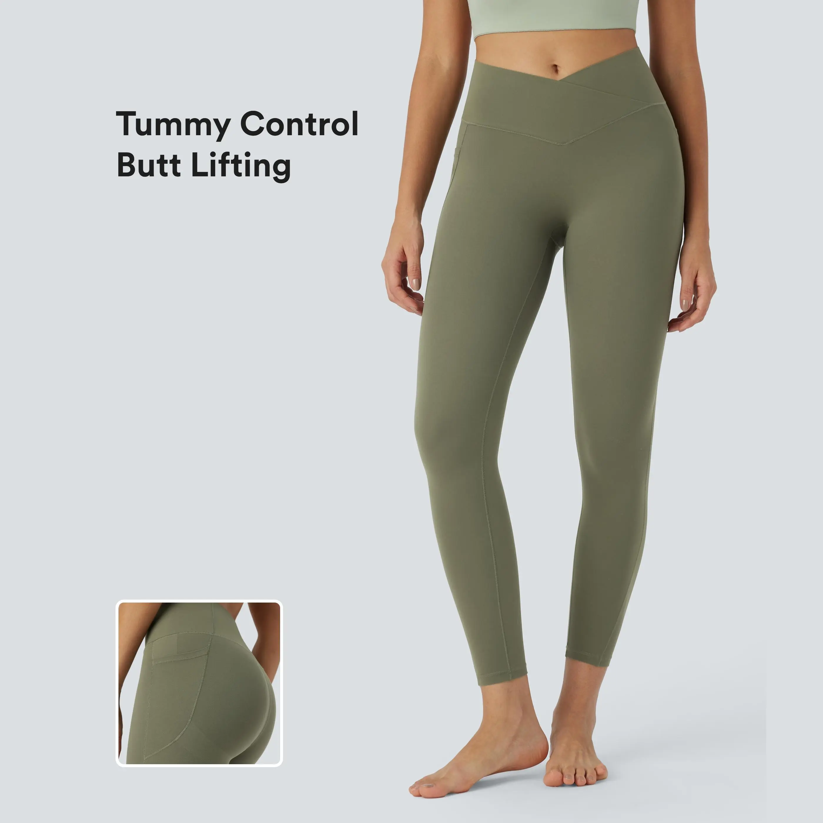 Halara UltraSculpt High Waisted Crossover Tummy Control Butt Lifting Side Pocket 7/8 High Stretch Activewear Athletic Yoga Leggings, Activewear Bottoms, Athletic Bottoms