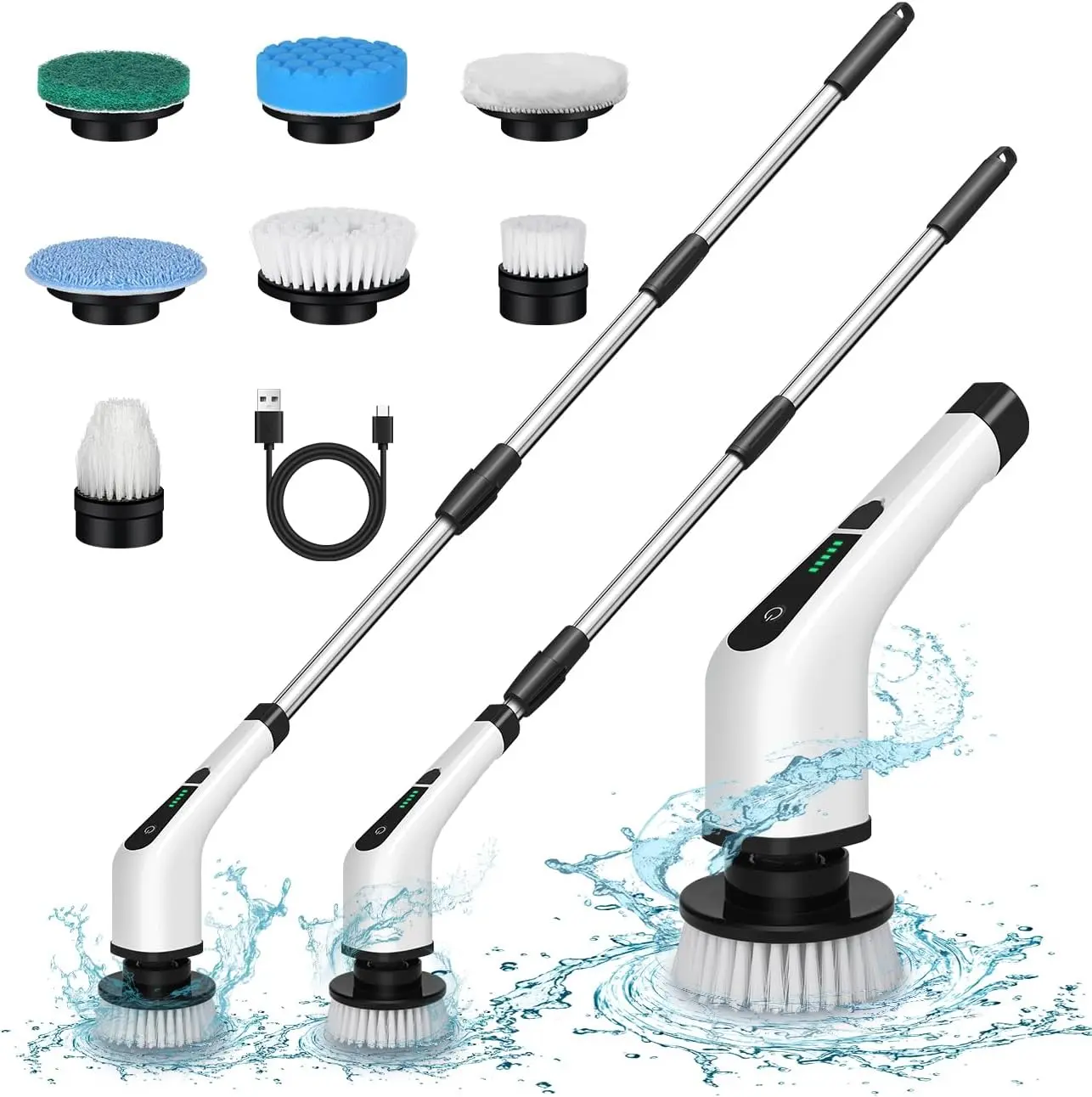 Electric Spin Scrubber Cordless Bath Tub Power Scrubber Bathroom Cordless Cleaning Brush with 9 Replaceable Drill Brush Heads Shower Cleaning Scrubbers with Adjustable Handle for Bathroom Kitchen