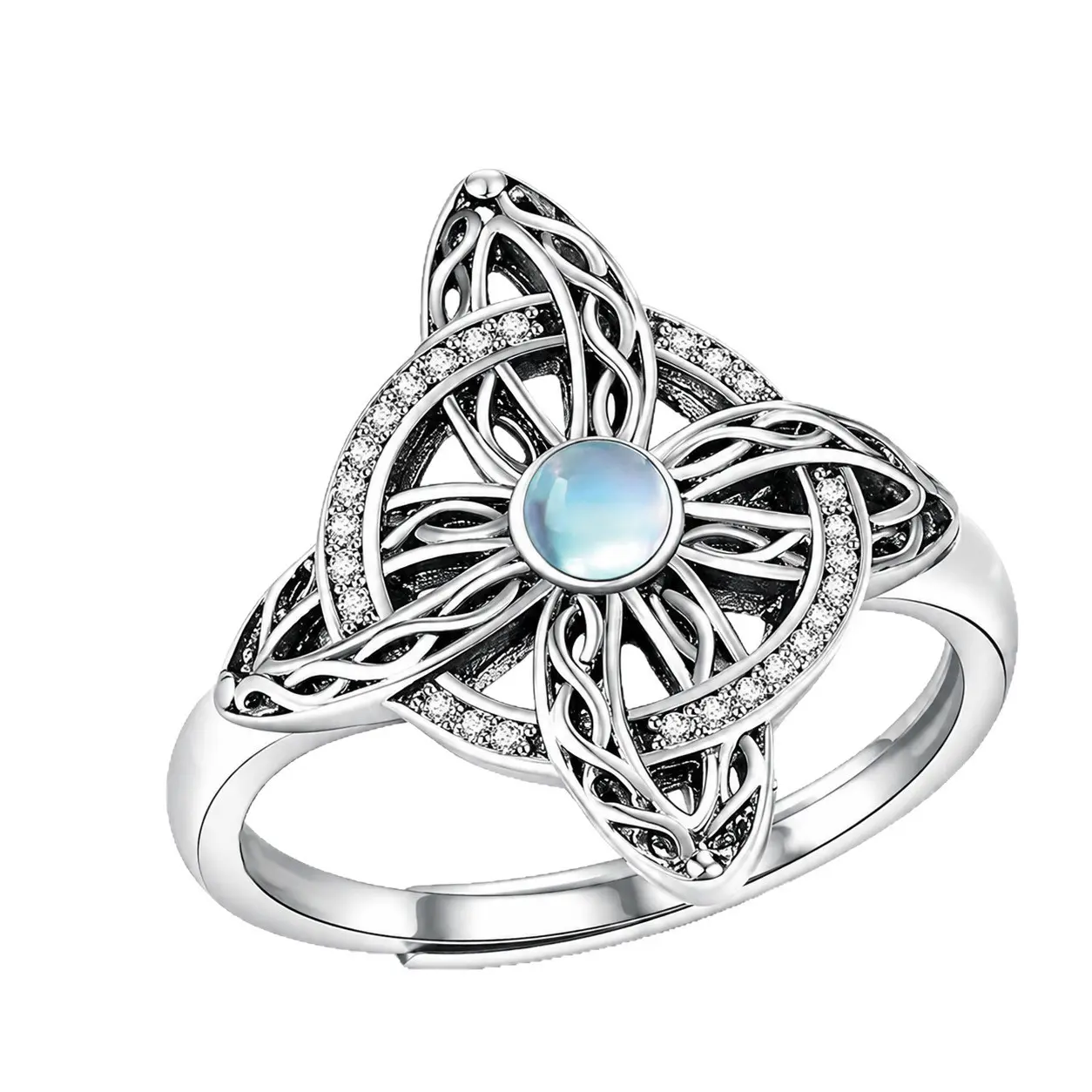 Witches Protection Knot Ring for Women, Handmade Celtic Knot Triquetra Trinity Copper Rings Rose-Gold Detail Jewelry Card