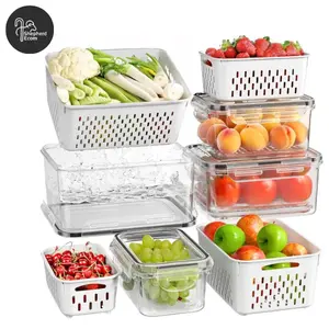 Shepherd 4-Pack Double Drainer Fruit & Vegetable Organizer - Airtight Plastic Colander Hygienic Food Containers, Durable Kitchen Utensils & Gadgets Storage Essentials, Airtight Food Containers
