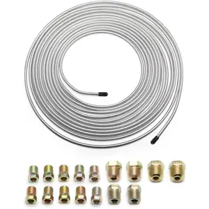 25Ft of 3/16 Zinc Plated Copper Brake Line Kit - Includes 16 Inverted Flare Fittings - Universal Copper Coil Brake Line Repair Kit for Car,Home,Industrial (Silver)