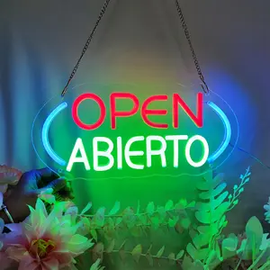 Abierto Neon Open Sign - LED Business Hours Light with Neon Glow, -Powered Wall Decor for Store, Restaurant, Bar, Salon, Hotel - Easy Mounting, No Batteries Needed, Modern Open/Close Indicator for Shopfront Decoration Led Neon Lights Led Signs