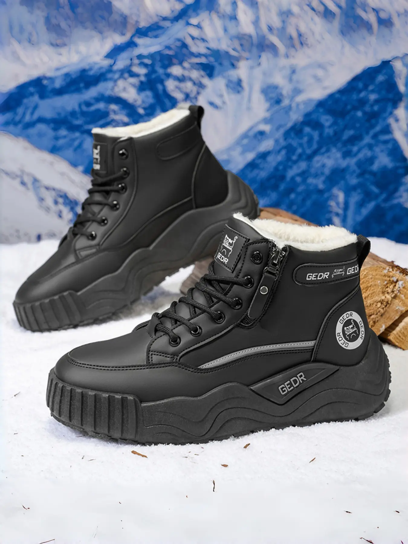 Men's Fleece Lined Warm Snow Boots Outdoor Winter Cotton Shoes Comfortable Thick Sole Sports Sneakers Hillside Winter Boots