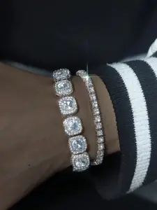 Ice Crystal Bracelet Set, Rhinestone Decorated Bracelet, Includes Sugar Cube & Tennis Chain, Fashionable Unisex Jewelry, Perfect for Decoration