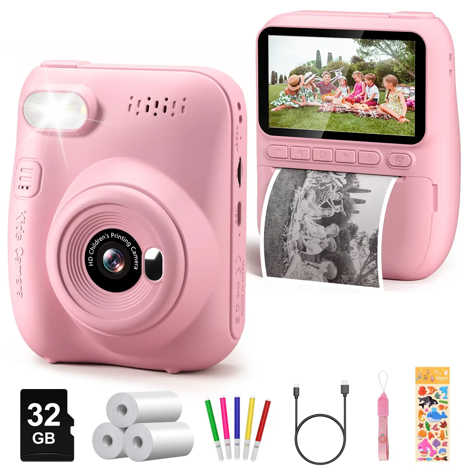 Kids Digital Camera 3.0" Portable Instant Print Camera 32MP HD 1080P Camera Toy Gift for 6-12 Year with 3 Rolls Printer Paper DIAMOOKY