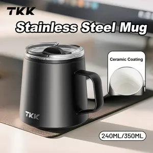 TKK 12 oz Insulated Coffee Mug with Handle Ceramic Coating Detachable Slider Lid Stainless Steel Tumbler Double Wall Vacuum Travel Cup