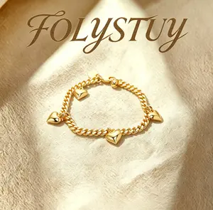 7.48 Inch【FOLYSTUY(W161)】 Multi-Heart Cuban Link Hand Chain - Trendy and Romantic Statement Jewelry for All Occasions