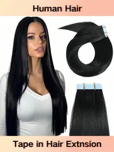 Yilite Real Human Hair Tape In Extensions Black 12-24Inch Double Sided Tape For Skin Weft Hair Extensions Tape In 20Pcs 50Gram Color 1 Jet Black Seamless Tape In Hair Extensions Straight Human Hair