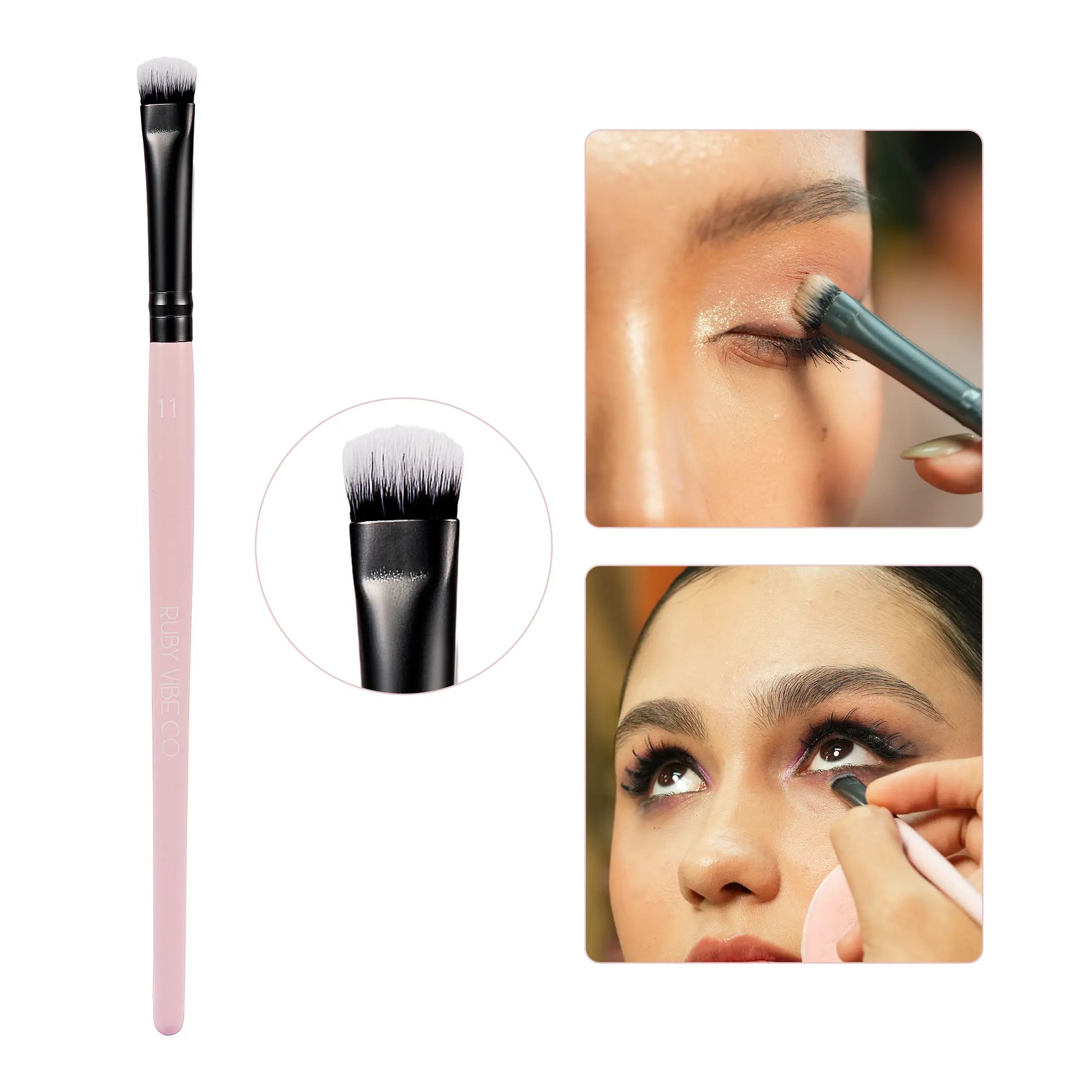 RUBY VIBE CO Detail Eyeshadow Brush, Precision Eye Makeup Brush for Crease, Blending & Fine Details, Vegan Synthetic Brush for Powder, Cream & Liquid Eyeshadow, flat concealer brushPink Handle