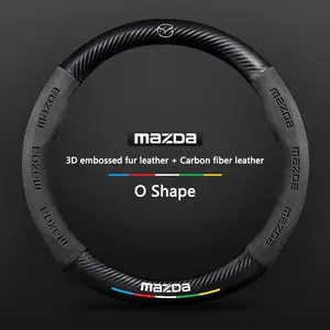 O Type Car Anti-Slip Suede Carbon Fiber Steering Wheel Cover, Car Interior O Shape, Compatible with Mazda Cx5 Cx3 Cx9 Cx7 Cx6 6 Protege Axela Rx7 Mx5 Cx9 Atenza