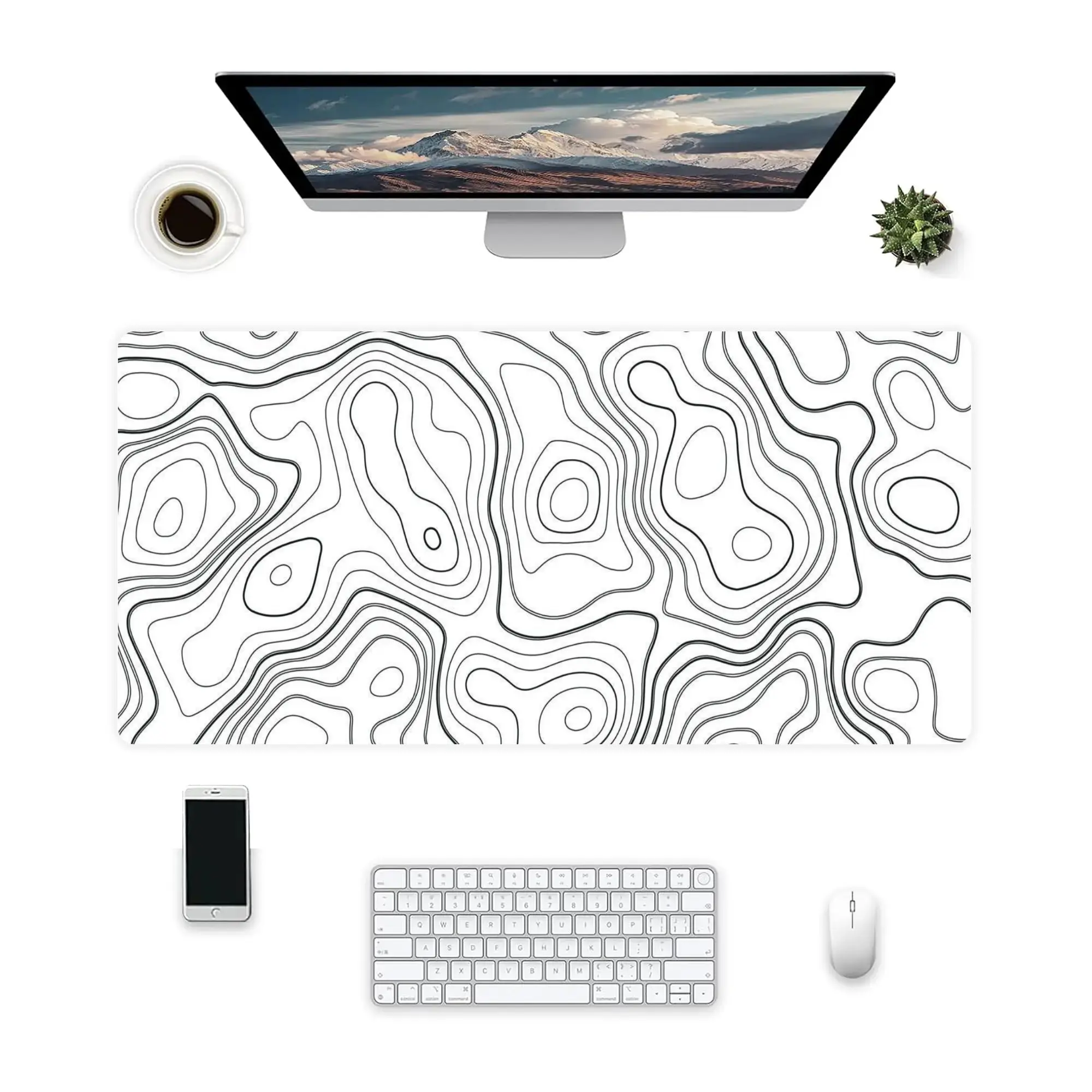 Large Gaming Mouse Pad with Stitched Edges Minimalist Topographic Map Desk Mat Extended XL Mousepad with Anti-Slip Base Cool Desk Pad for Keyboard 31.5 x 15.75 in
