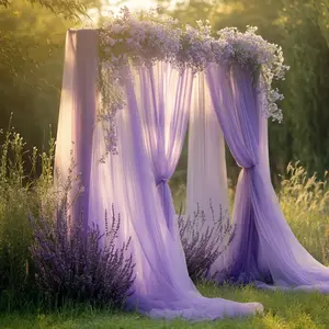 2-piece set, light purple party tulle, suitable for holiday decorations, wedding decorations, transparent texture, hanging decorations, handmade decorations, home garden/arches/staircases/ceilings/windowsills/hallway decorations, Wishing Banner