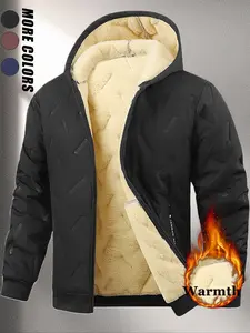 Men's Ultra-Warm Hooded Fleece Lined Coat, Thickened Lamb Wool Cotton Jacket, Winter Fashion Outerwear for Men, Comfortable and Stylish