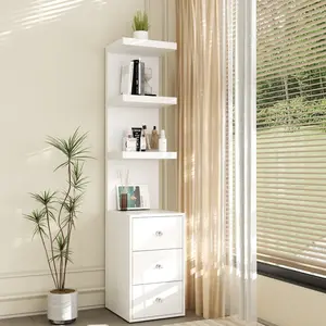 3 Tier Stand Shelf with 3 drawers Modern Decor Beside Table Nightstand with LED Light for Vanity Bedroom