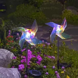2-Pack Outdoor Solar Garden Lights, Solar Wind Turbine Lights, Garden Decorative Lights, Suitable For Garden And Lawn Decoration, Windmill Design