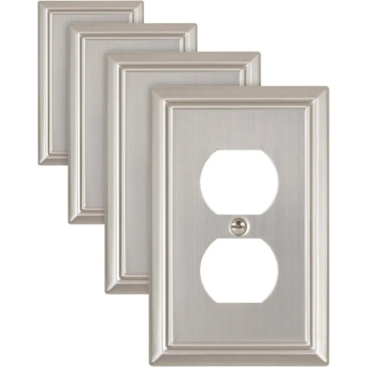 4-Pack Brushed Nickel 1-Gang Midsize Metal Outlet Covers - Modern, Rustproof, Durable Indoor Replacement Wall Plates for Electrical Outlets, Light Switches in Kitchens, Living Rooms, Bathrooms (3.15inW x 4.88inH), Square