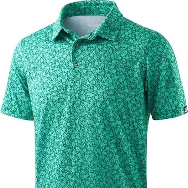 Men's Golf Shirt Short Sleeve Dry Fit Polo Moisture Wicking Print Collared Golf Shirts for Men Casual Lightweight, Green Floral