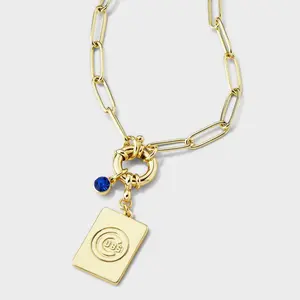 Bijoux Sport by Luv Aj MLB Gold Dog Tag Cubic Zirconia Charm Necklace - Chicago Cubs: Brass Chain, 16" Length
