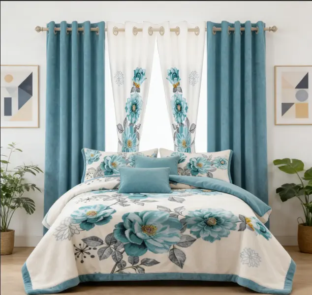 Green 9 Piece Thick Touch Bed Cover Curtain Bedspread Bedding Set for Bedroom Dorm Room All Season Floral Botanical Print Girls Bamboo Microfiber Luxury Durable Ultra Soft Queen King Full Size Ideal for Farmhouse Decor Christmas Fall Gift 11
