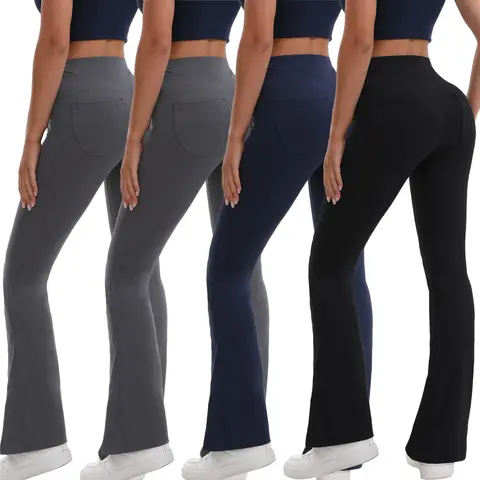 4PCS Women's Flared Leggings with Pockets Women's Flared Sweatpants Fitness Leggings Butt Lifting Fitness Yoga Leggings Track Sporty Pants Grey Sweatpants Women Streetwear Durable Stretchy Exercise Pants Activewear Outdoor Season Versatility tiktokshopspr