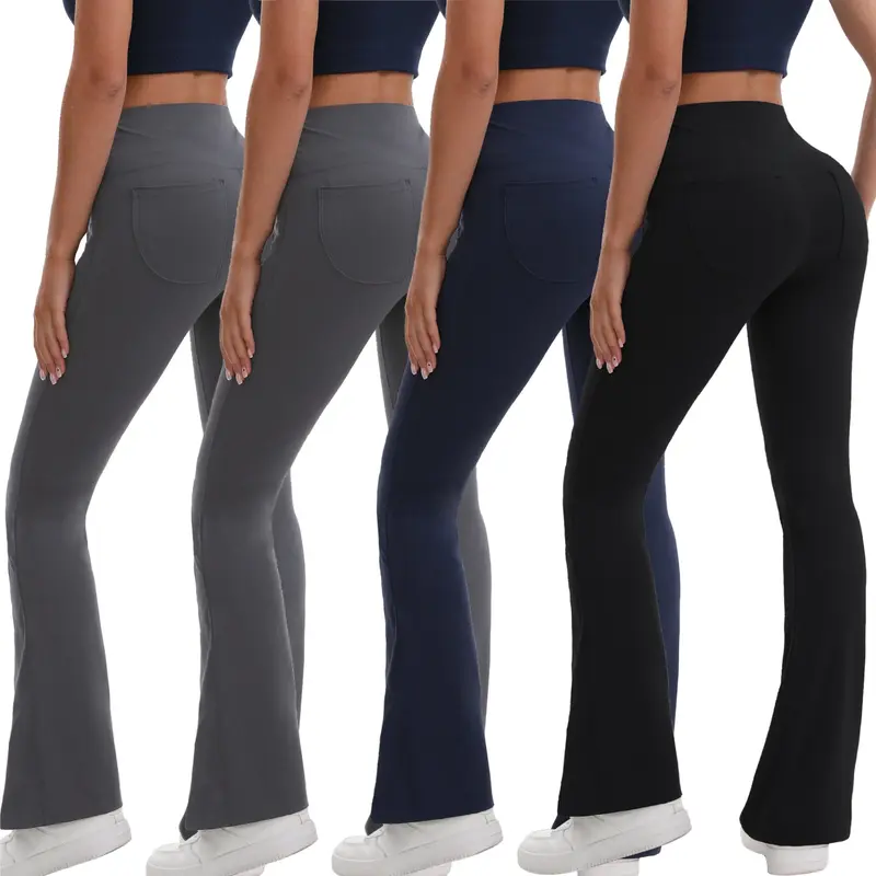 4PCS Women's Flared Leggings with Pockets Women's Flared Sweatpants Fitness Leggings Butt Lifting Fitness Yoga Leggings Track Sporty Pants Grey Sweatpants Women Streetwear Durable Stretchy Exercise Pants Activewear Outdoor Season Versatility tiktokshopspr