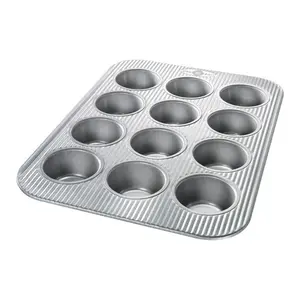212 MAIN Steel Metallic 12-Cup Muffin Tin - USA Pan Model 6406920, 1.37x15.75x11.12 in Kitchen Bakeware Baking Mold